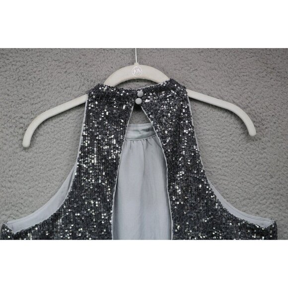 Loft Sleeveless Full Sequin Cutout Back Halter Swing Dress-Size Large-Silver - Picture 11 of 12